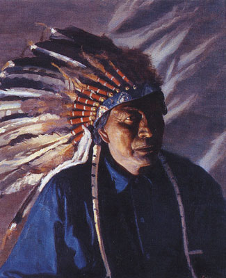 Bert Phillips (1868-1956) Warbonnet Shadows, oil on canvas, 22" x 18"  Courtesy the Toas Art Museum and Fechin House, Taos, NM