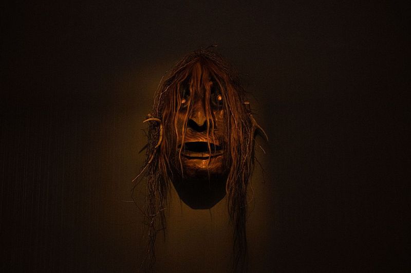 Rocky LaRock, Salish, carved Sasquatch mask. Photo by Bill Jorgens.