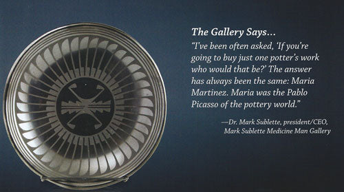 Maria Martinez (1887-1980) and Popovi Da (1921-1971), San Ildefonso Gunmetal Feather Plate, October 1969, 2"x10-3/4", signed: "Maria-Popovi 1969"