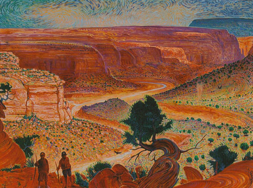 Shonto Begay, Dante and Salvador on the Keet Seel Trail, acrylic on canvas, 36