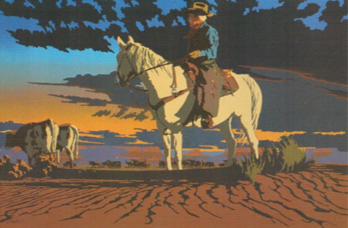 Billy Schenck, Moving Longhorns, oil on canvas, 42" x 65"