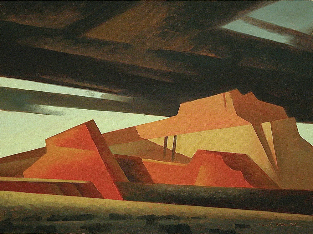 Ed Mell, Slanted Mesas I, oil on linen board, 11