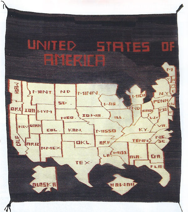 Navajo USA Map Pictorial Rug, ca. 1960-70, 50-1/2