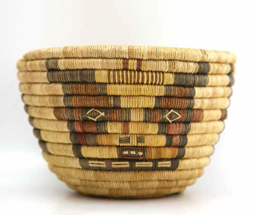 Hopi polychrome kachina design coil basket, ca. 1930, 51⁄4 x 73⁄4”