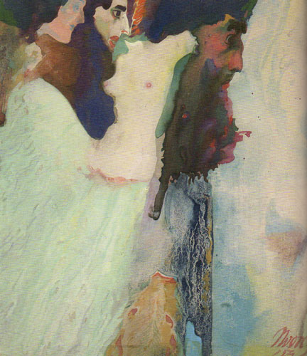 Maynard Dixon (1875-1946) as "Nvorczk", Nude, c. 1923, gouache, 8-1/4"x8"