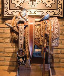 A close-up view of the saddle that once belonged to the governor of Baja, California.