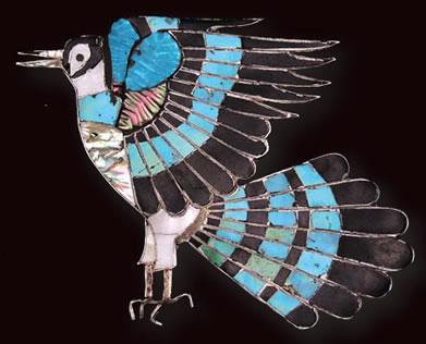 Zuni Multi-stone Inlay Bird Pin, c. 1940
