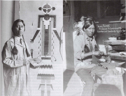 Awa Tsireh (San Ildefonso) making jewelry, Garden of the Gods Curio Co., ca. 1930