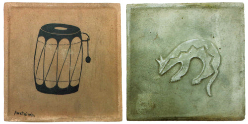 Awa Tsireh (San Ildefonso, 1898-1995), drum tile and animal tile, 5