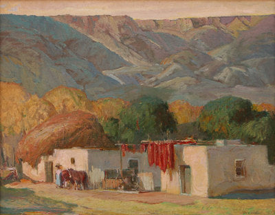 Oscar E. Berninghaus, In the Village of Lavacita, NM, Oil on Canvas Board, c. 1920, 16" x 20"