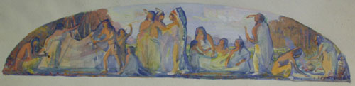 Bert Geer Phillips, Mural Indian Sketch, Watercolor on Paper, 2" x 21" 