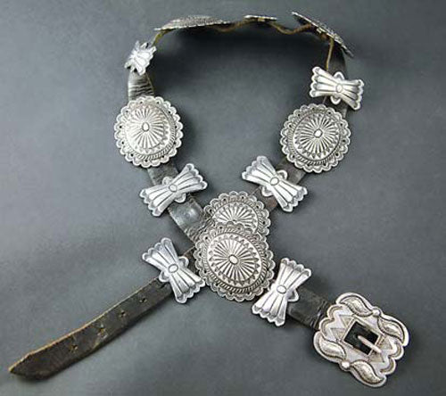 Navajo Silver Leather Concho Belt, circa 1920-30