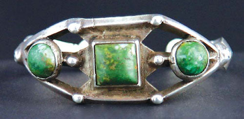 Navajo Early Cast Silver Bracelet with Turquoise, circa 1890