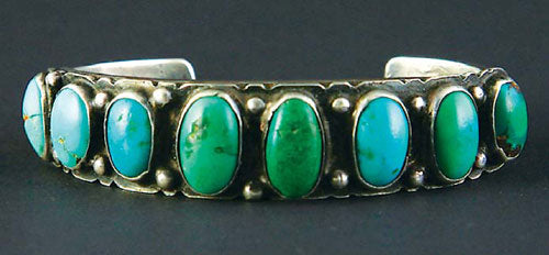 Navajo Ingot Silver Bracelet with Turquoise, circa 1910