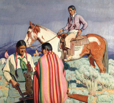 E. Martin Hennings, Rabbitt Hunt, Oil on Canvas, 35.5" x 39.5" Denver Art Museum, William Sr. and Dorothy Harmsen Collection