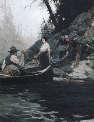 Frank Tenney Johnson (1874-1939), Journey by Canoe, c. 1930, oil on canvas, 25" x 19" 