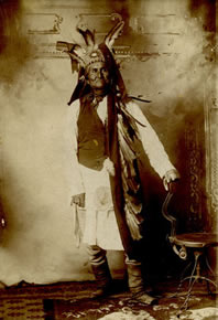 Geronimo with Feathered Headdress, Ft. Marion, c. 1890, 5.25" x 3.75" 