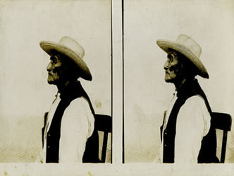 Geronimo Stereoview at Fort Sill, Oklahoma, c. 1890, 7.5" x 3.5" 
