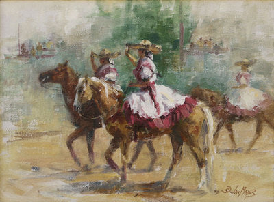 Jan Mapes, Senoritas de los Charros, Oil on Canvas, 9" x 12"