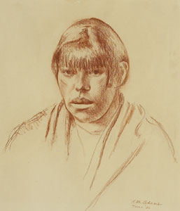 Kenneth Adams, Taos Woman, 1926, Conte Crayon, 14" x 12" 