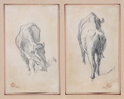 Maynard Dixon (1875-1946) Pair of Bison Sketches, Graphite on paper, circa 1942, 5 by 3 inches each