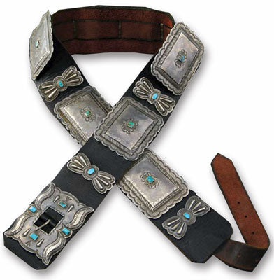 Navajo Silver and Turquoise Concho Belt, c. 1920