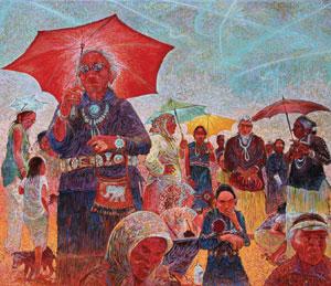 Shonto Begay, A Day at the Races, Acrylic on Canvas, 58