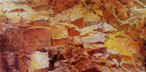 Merrill Mahaffey, Redstone (1999), acrylic, 28"x56"