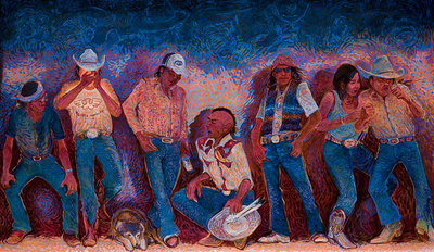 Shonto Begay, Saturday Night Taunt Three, Acrylic on Canvas, 48