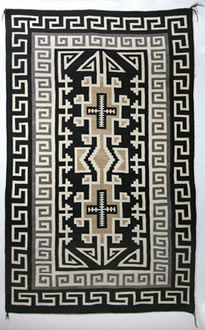 Navajo Two Grey Hills textile, Two Grey Hills Trading Post, c. 1930, 75" x 47" 