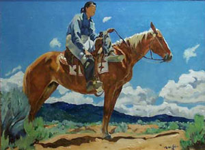 Walter Ufer, Lone Rider, 12" x 16", Oil on Canvas