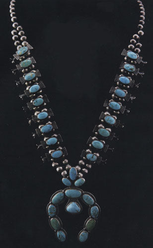 Navajo Turquoise and Silver Squash Blossom Necklace