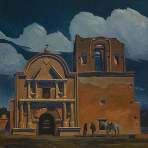 Dennis Ziemienski, Moonlight over Tumacacori, Oil on Canvas, 36" x 36"