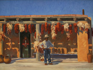 Dennis Ziemienski, Chiles and Corn, Oil on Canvas, 36" x 48"