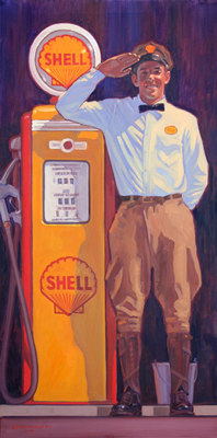 Dennis Ziemienski, Fill'er Up? Oil on Canvas, 48" x 24"