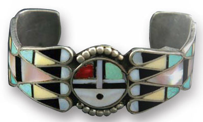 Zuni Sunface Multi-stone Inlay Bracelet, c. 1940