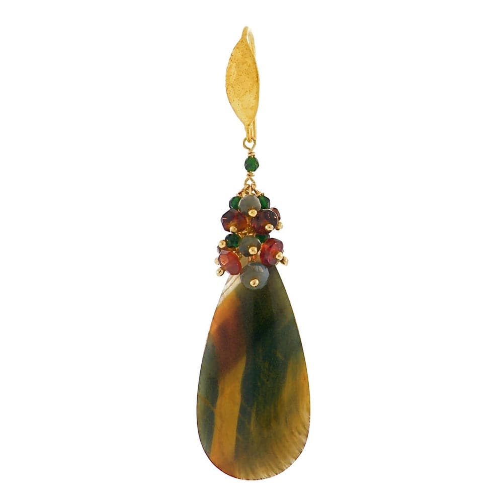 Dana Busch - Pair of Cluster Drop Earrings with Blue and Golden Tiger's Eye, Rust Tourmaline, Cat's Eye, Green Goldstone and 24K - Medicine Man Gallery product image