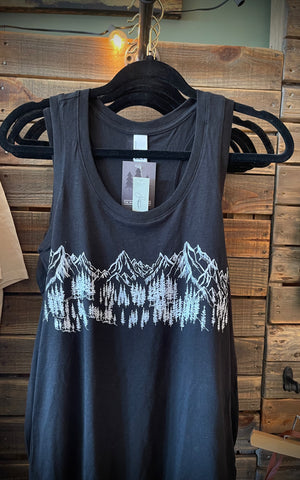 Mountain Sketch Ladies Racerback Tank- Black - Sagebrush Designs