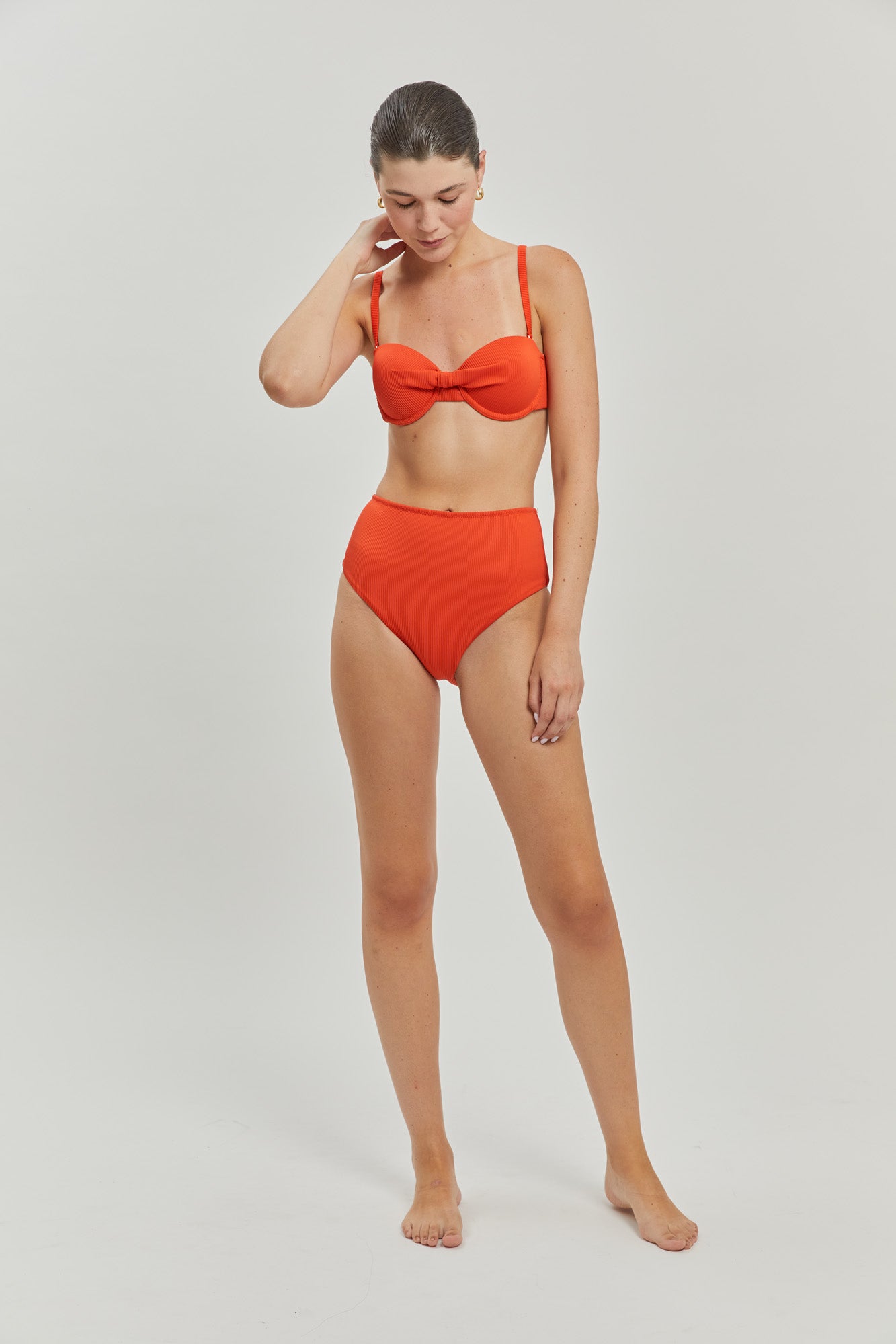 Orange Ribbed Rose Bikini Top