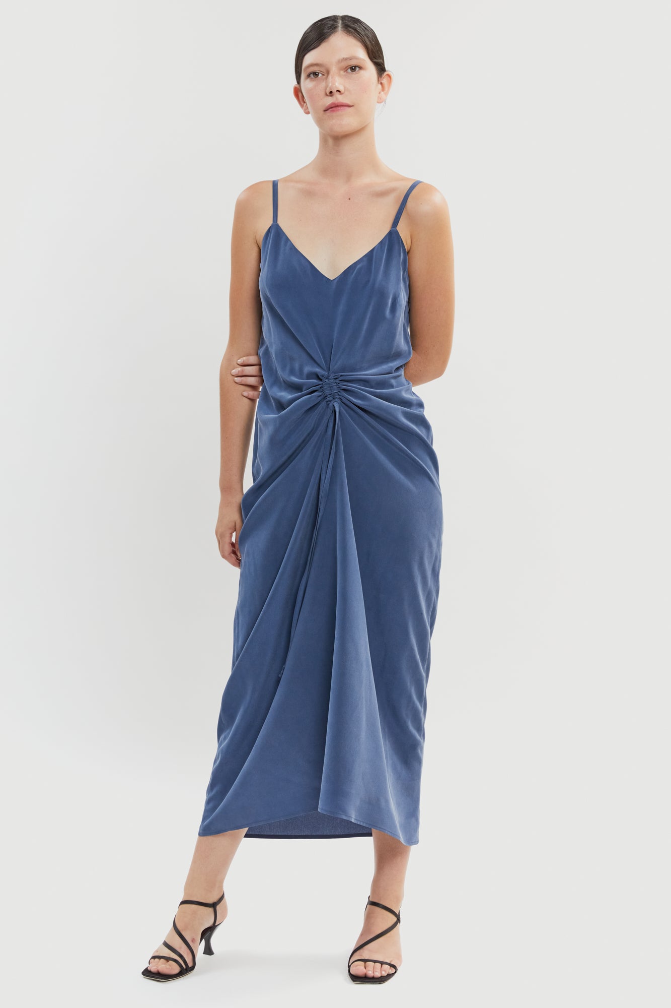 Nina Silk Slip Dress Blue