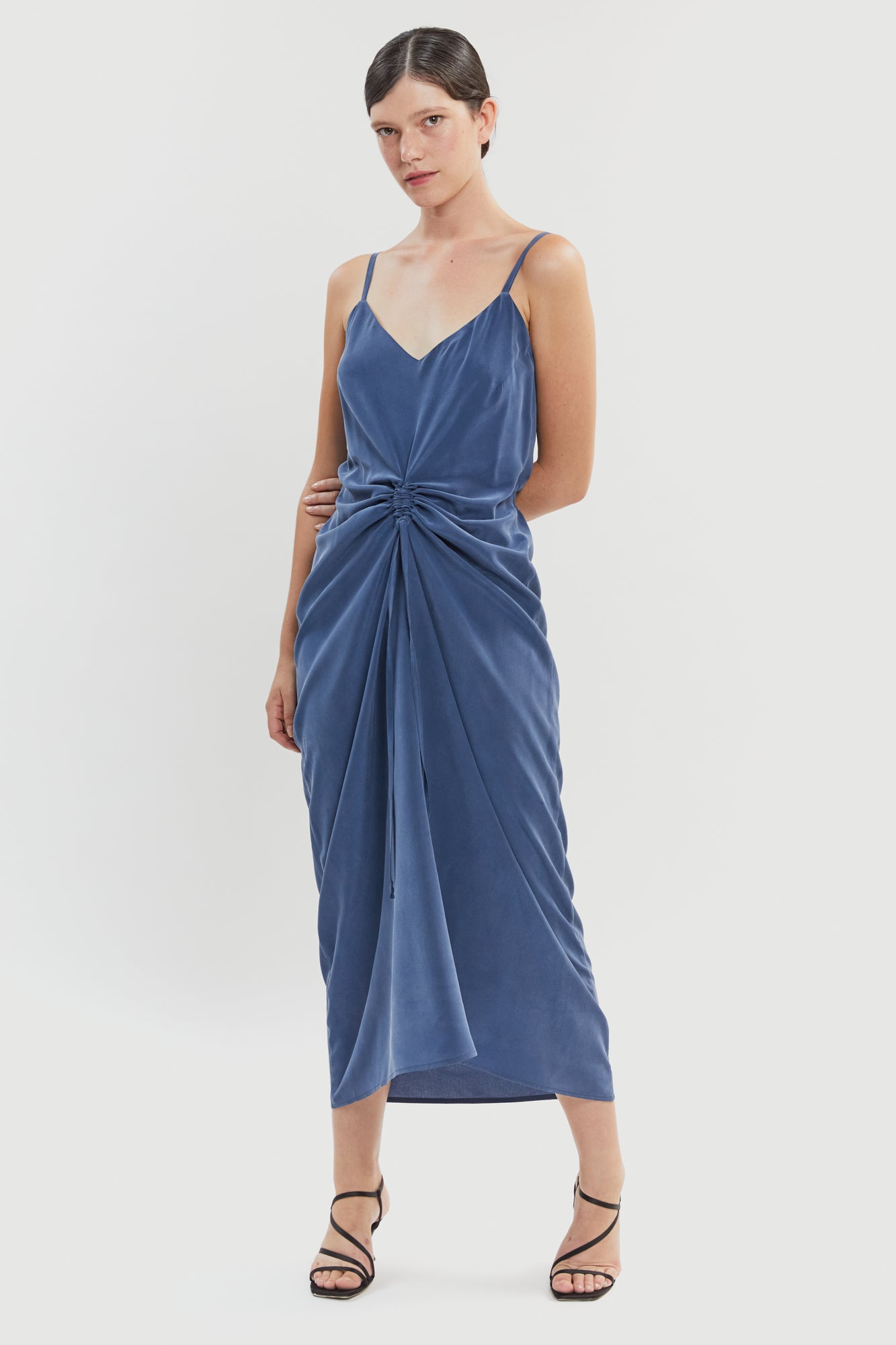 Nina Silk Slip Dress Blue