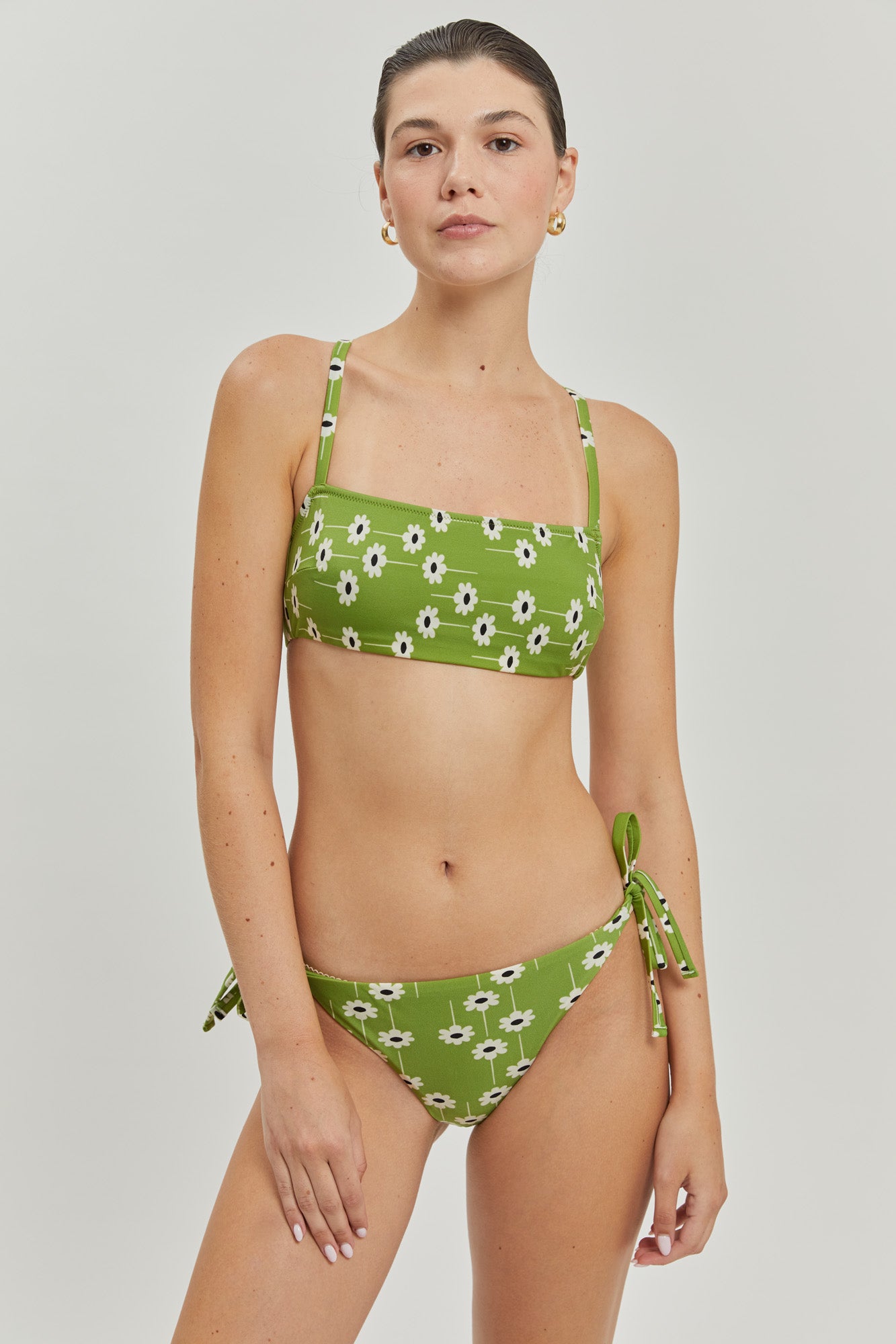 Green Print Poppy Bikini Top