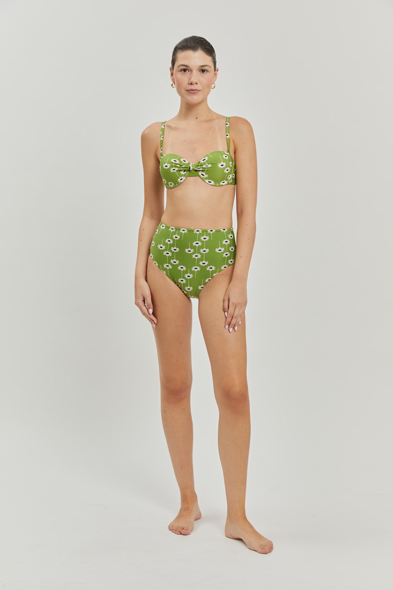 Green Print Rose Bikini Top