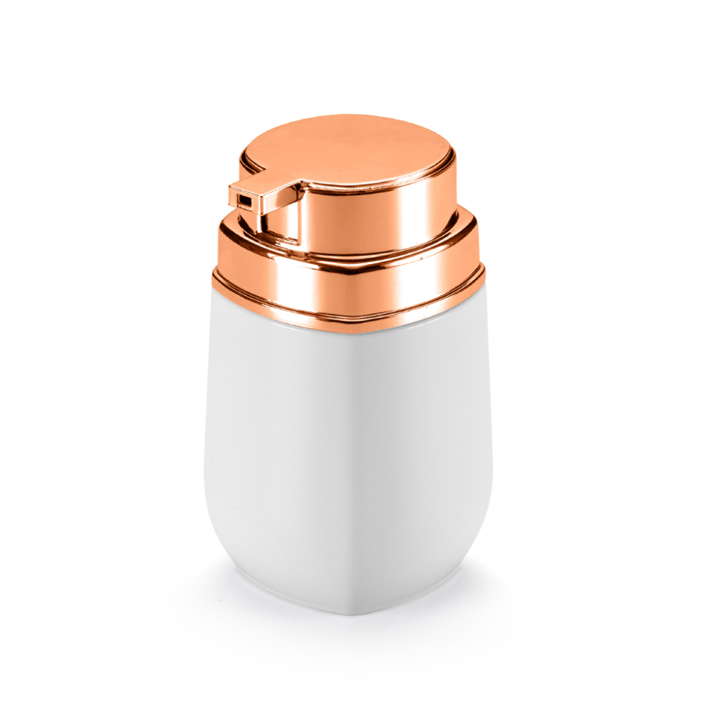 Porta Sabonete Líquido Álcool Gel e Dispenser Detergente Branco com Rose Gold - 450ml