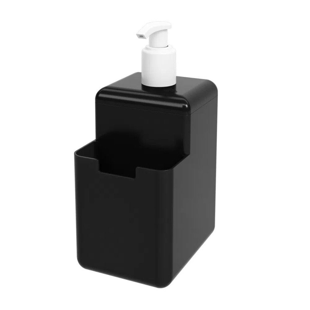 Dispenser de Detergente Single com Porta Esponja Bucha Preto e Branco 500ml