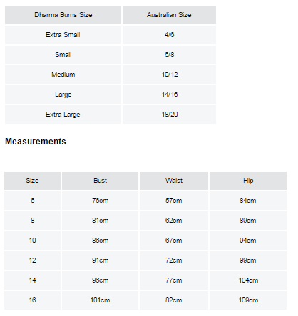 Dharma bums size chart