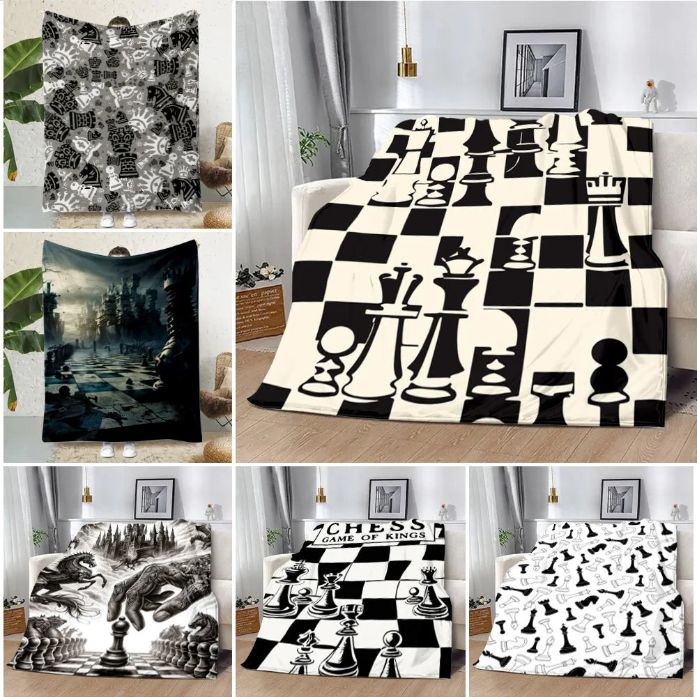 Chess Board Printed Blanket Picnic Blankets Warm Blanket Soft and Comfortable Blanket Home Travel Birthday Gift