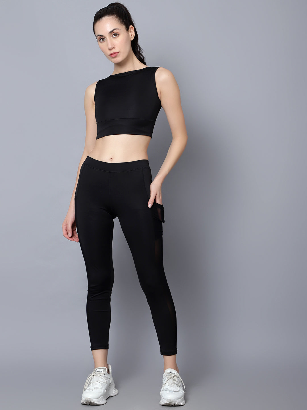 Women's White Solid Crop Top & Women's Black Solid Leggings