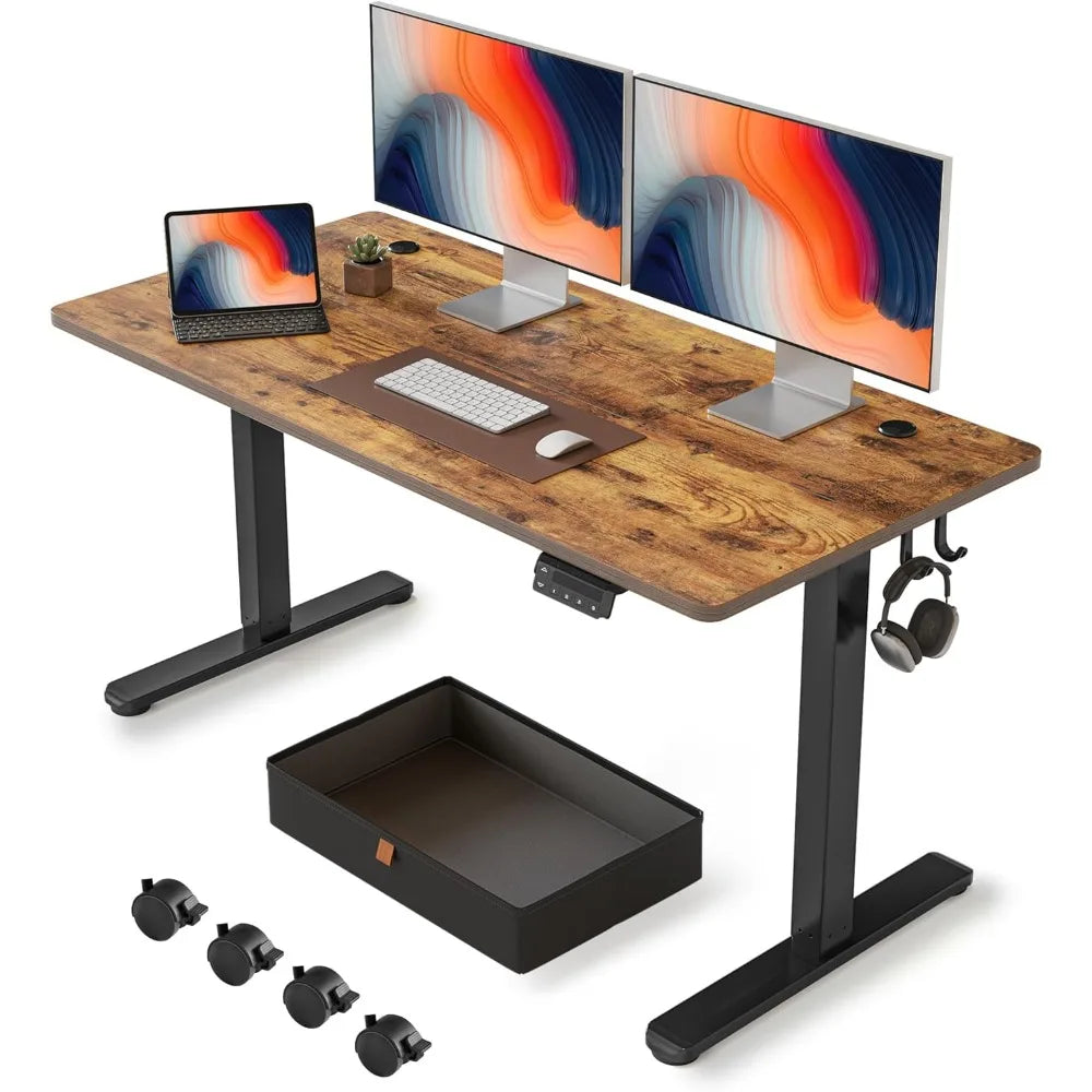 55 x 24 Inches Standing Desk with Drawer, Adjustable Height Electric Stand up Desk with Storage, Sit Stand Home Office Desk