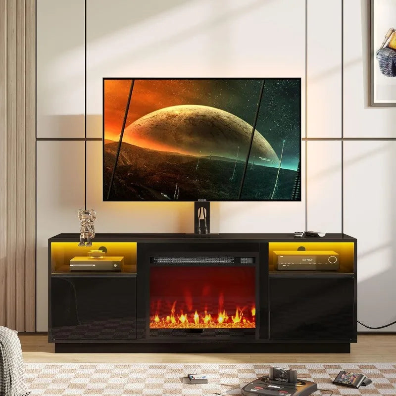 Fireplace TV Stand with Led Lights and Power Outlets,Entertainment Center with Fireplace,Swivel TV Stand Mount,Height Adjustable